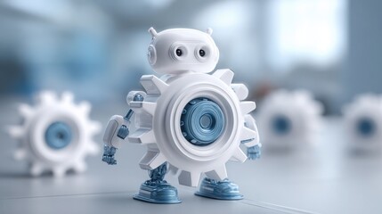 Poster - robot with gears in the background illustrating business automation core concept with focus on mecha