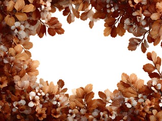 Wall Mural - Autumnal leaves and blossoms frame a bright white copy space offe a blank background for your text.