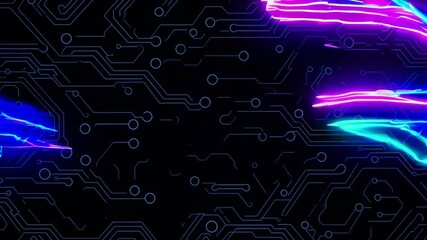 Aufkleber - Neon strokes flowing on circuit board background animation