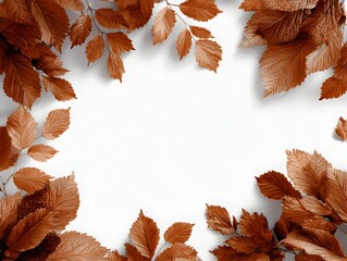 Wall Mural - Autumnal beauty showcases bronze toned leaves framing a bright white space for text or creative design work.