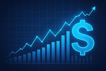 Poster - Ascending blue financial graph with dollar symbol finance chart