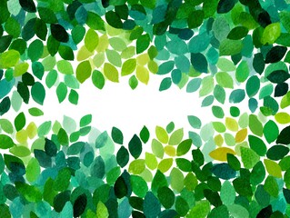 Wall Mural - Watercolor painting of green leaves creates a refreshing and vibrant frame on a white background space.