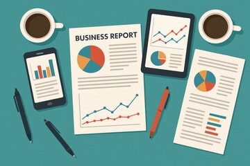 Poster - Business report analysis with charts and coffee graphs data