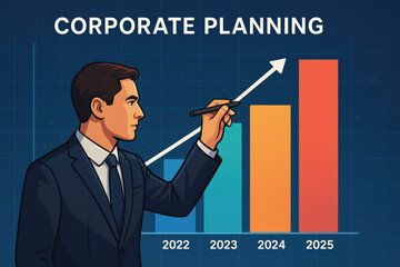 Poster - Businessman drawing upward trend arrow on bar chart suit