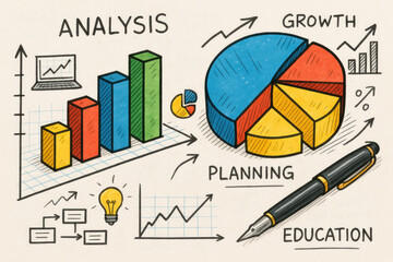 Poster - Colorful financial charts and diagrams with business concepts financial analysis