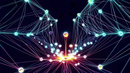 Poster - Complex network growing with glowing nodes and connections