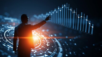 Leinwandbilder - Businessman Silhouette Interacting with Futuristic Digital Interface