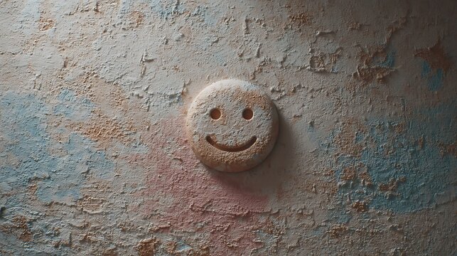Textured wall with smiley face