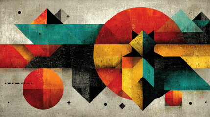 Poster - Abstract Geometric Composition in Retro Colors - Modern Art