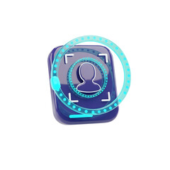 Poster - Futuristic digital interface with glowing blue elements representing user identification on transparent background. Features a circular frame and a profile icon suggesting digital security.