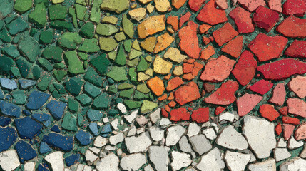 Poster - Rainbow Mosaic Tile Pattern - Cracked Surface Texture
