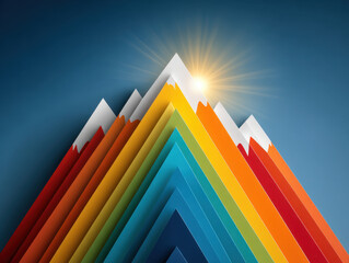 Poster - Colorful Papercut Mountain Range with Shining Sun