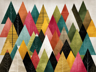 Poster - Geometric Tree Pattern: Colorful Abstract Forest on Textured Background
