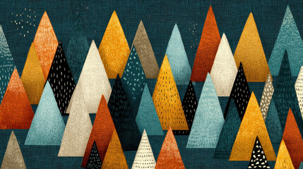 Poster - Abstract Triangle Forest: Geometric Pattern on Dark Teal Background