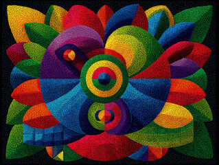 Poster - Psychedelic Floral Pattern, Vibrant Stippled Abstract Design