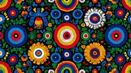 Poster - Vibrant Folk Art Floral Pattern, Traditional Embroidery Inspired Design