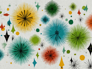 Aufkleber - Colorful Mid-Century Modern Atomic Starburst Pattern on Canvas
