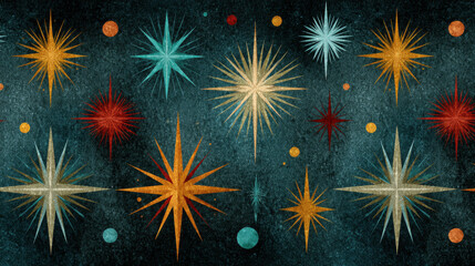 Poster - Elegant Retro Starburst Border on Dark Teal Textured Background