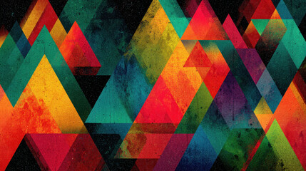 Poster - Bold Colorful Abstract Geometric Triangle Pattern on Dark Background