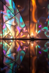 Poster - Geometric Prism with Reflected Light Patterns and Candle Accents
