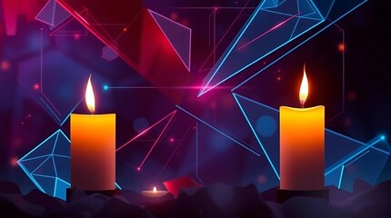 Poster - Glowing candle flames in geometric scenery, digital background composition