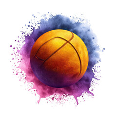 Poster - Basketball with watercolor paint splash isolated on white