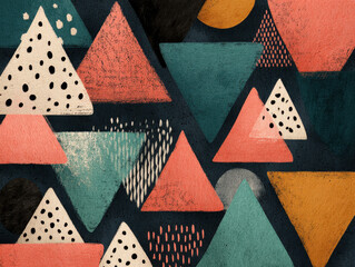 Poster - Colorful Hand-Drawn Triangle Pattern with Texture on Dark Background