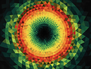 Poster - Geometric Mandala: Abstract Circular Triangle Pattern in Warm Colors