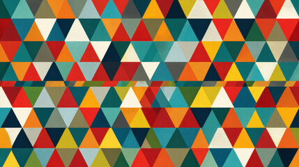 Poster - Retro Geometric Triangle Pattern: Colorful Abstract Background Design