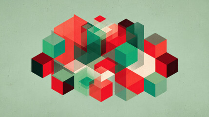 Poster - Abstract Isometric Cubes Illustration in Retro Colors