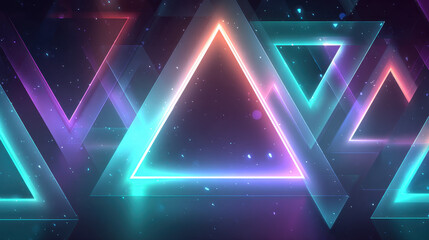 Poster - Abstract Neon Triangle Background with Glowing Lights and Particles