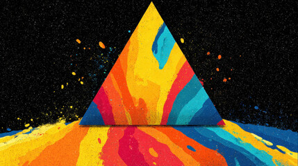 Poster - Colorful Triangle Prism with Liquid Light Effect on Black Background