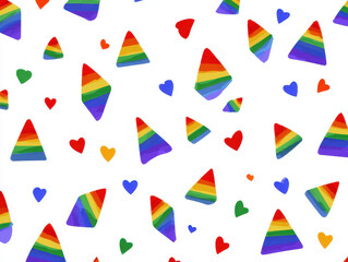 Aufkleber - Playful Rainbow Triangles and Hearts Pattern on White