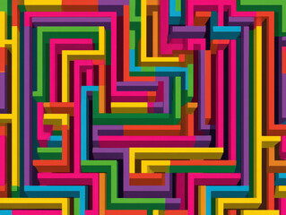 Poster - Colorful 3D Maze: Abstract Geometric Puzzle Illustration