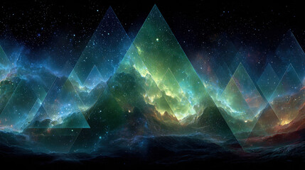 Poster - Abstract Nebula Landscape with Triangle Geometric Overlays