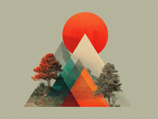 Poster - Abstract Geometric Landscape with Triangle Mountains and Sun