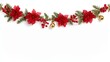 © DSimage - Festive garland with red poinsettias, evergreen branches, berries, and gold ornaments on a white background, perfect for holiday decoration.