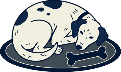 Naklejka na meble Sleeping dog curled on mat with bone simple vector illustration natural scene