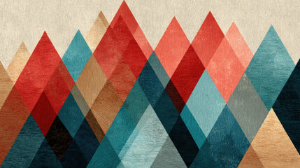 Poster - Geometric Abstract Background: Red, Blue and Gold Overlapping Triangles