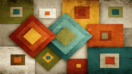 Poster - Retro Geometric Pattern, Distressed Abstract Background