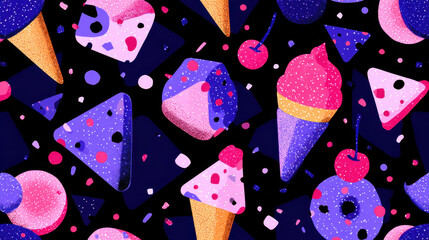 Poster - Fun Ice Cream and Donut Pattern, Playful Dessert Background