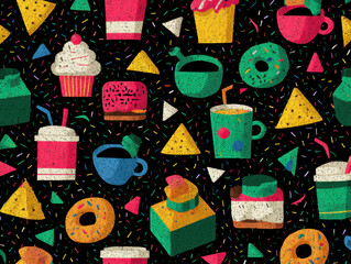 Poster - Food & Drink Party Pattern, Cupcakes, Donuts, Coffee