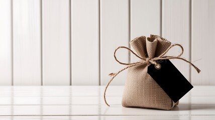 Poster - Burlap gift bag with black tag tied with twine image