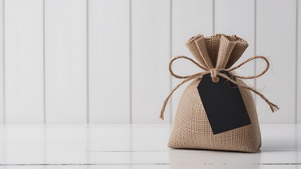 Poster - Burlap gift bag with black tag and twine image