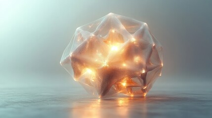 Poster - Abstract glowing geometric sphere on reflective surface. Possible use stock photo for design, technology, or science
