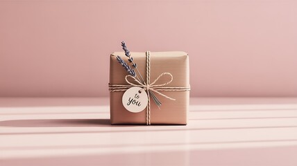 Poster - Kraft paper gift box with lavender and tag present