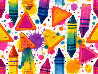 Poster - Vibrant Watercolor Crayon Pattern with Splatters, Fun and Creative Background
