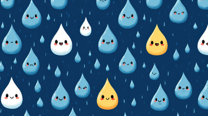 Poster - Colorful Kawaii Raindrop Pattern - Cheerful and Vibrant Background