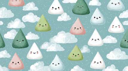 Poster - Adorable Pastel Raindrop Pattern with Clouds - Dreamy and Whimsical