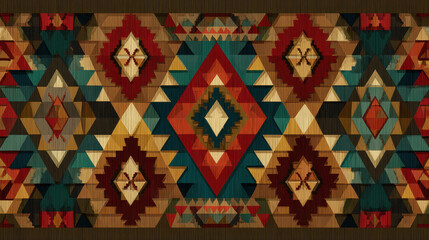 Poster - Vibrant Geometric Tribal Pattern with Earthy Hues